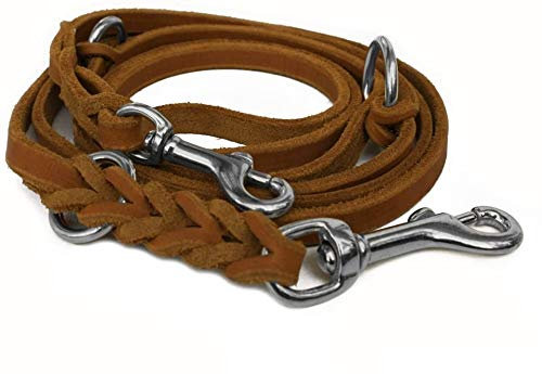 Fettleder Führleine cognac geflochten, Chrom 2,40m Lederleine (240cm x 10mm)