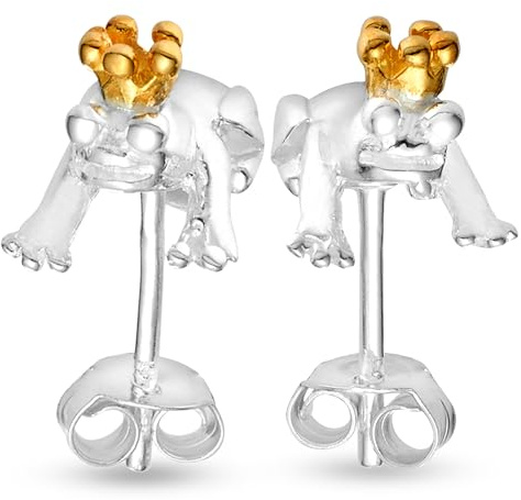 Vinani Ohrstecker Frosch mit Krone vergoldet mit Zirkonia champagner Sterling Silber 925 Ohrringe König 2OFG