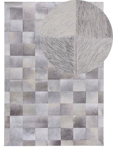 Beliani Moderner Teppich aus Echtleder hellgrau 160 x 230 cm Alacam