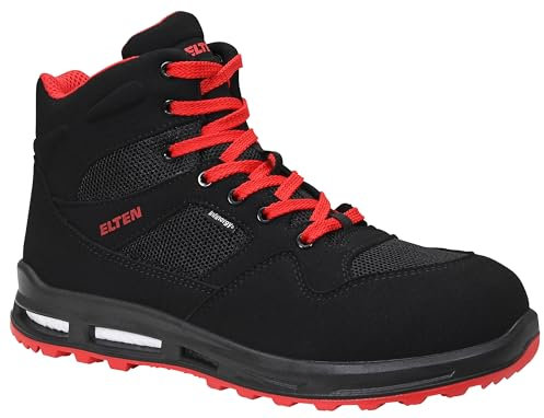 ELTEN Sicherheitsschuhe LAKERS XXT Mid ESD S1P, Herren, Textil, Kunststoffkappe (leichter als Stahlkappe), leicht, sportlich, Schwarz/Rot, Größe: 43