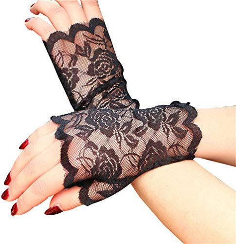 1 Paar Fingerlose Damenhandschuhe Schwarz, Spitzenhandschuhe Sommer Uv-Schutz, Atmungsaktiv Anti-Rutsch Handschuhe FüR Autofahren Und Outdoor-AktivitäTen