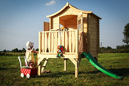Cabane Enfant Exterieur 1.1m2 - Maison Enfant Exterieur avec Toboggan - Cabane de Jardin pour Enfant 175x146xH212cm - Cabane Bois Enfant Timbela M550A