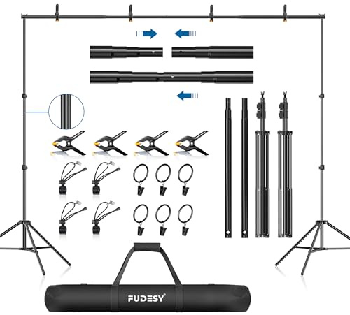 FUDESY Backdrop Stand, 2.1x3m/7x10ft Adjustable Photo Background Stand Kit | Heavy Duty Back Drop Stand Support System with Clamps Clips & Carrying Bag for Photography Video Studio Parties Wedding Decor
