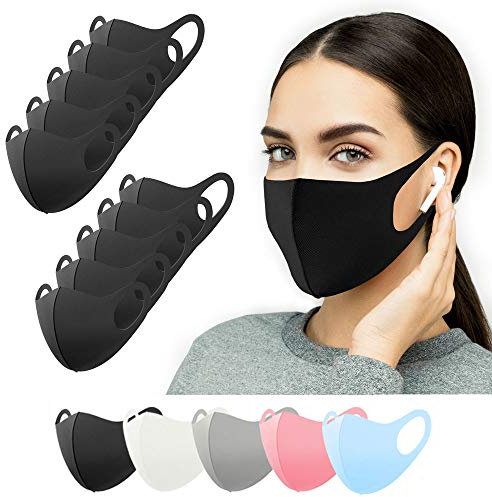 TubeRoo Stoffmaske 10 Stück schwarz für ältere Kinder Jugendliche Erwachsene Mundschutz Maske waschbar Behelfsmaske Alltagsmaske Gesichtsmaske Damen Herren