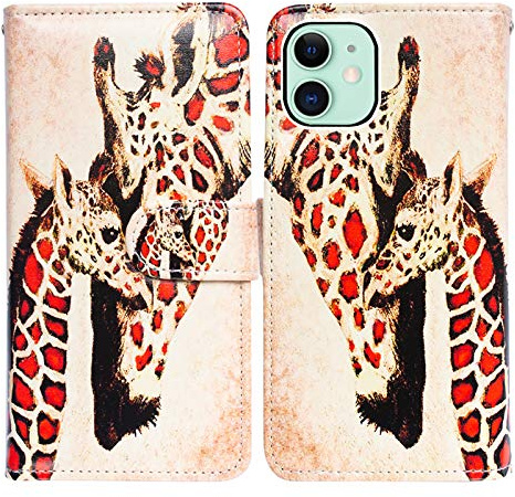 Bcov iPhone 12 Case,iPhone 12 Pro Case, Giraffe Mother Baby Leather Flip Phone Case Wallet Cover with Card Slot Holder Kickstand for iPhone 12/iPhone 12 Pro