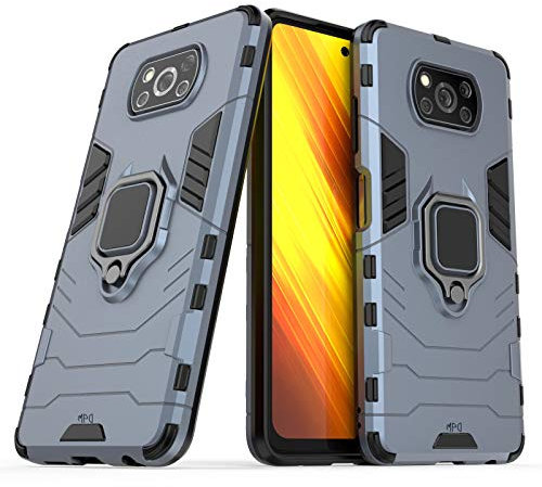 Coque pour Xiaomi Poco X3 Housse Antichoc avec Anneau Rotatif Aimant Etui Magnétique Rigide Dure Armure Bague Support Armure Renforcée (Xiaomi Poco X3, Marine)