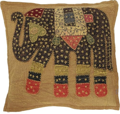 Indische Kissenhülle, besticktes Elefanten Ethnostyle Kissen, caramel