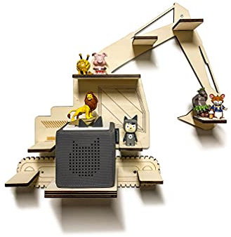 DIY Regal mit Wunschname zum bemalen Bagger Musikbox passend für die Tonie Box Tonieregal Tonieboxregal Kinder Baby Zimmer individuell
