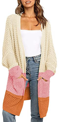 Maavoki Cardigan lungo da donna, oversize, a maniche lunghe, casual, con tasca, Z-rosa, M