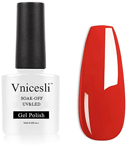 Vnicesli Bright Red Gel Nail Polish for Christmas Nails Soak Off Winter Gel Polish Nail Art Manicure Xmas Red Nail Polish for Salon DIY at Home 10ml