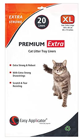 20 Extra Strong Thick Durable XL (Extra Large - 100 x 48 cm) Cat Litter Tray Liners with Extra Strong Drawstrings from Easy Applicator. For Large, XL & Jumbo Trays + Boxes. For most types Cat Litter.