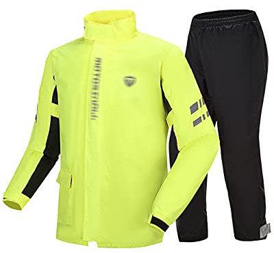 SJASD Regenkombi Herren Damen Wasserdicht Atmungsaktiv,motorradregenkombi,Regenanzug wasserdichte Regen Jacke und Hose Anzug Kombi,Erwachsene Split-typ Riot Regen,Fluorescent Yellow,L