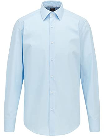 BOSS Herren H-JOE-C1-214 Regular-Fit Hemd aus elastischer Baumwoll-Popeline mit bügelleichtem Finish Hellblau 46