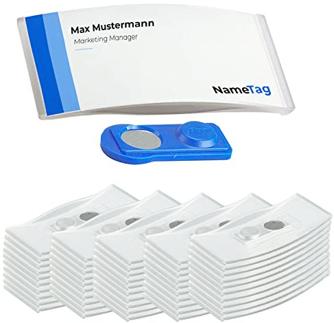 Ironix Namensschilder mit Doppelmagnet (50 Stück, Transparent) Namensetiketten für Kleidung 75x32mm, Namensschilder Magnet für Messen, Konferenzen oder Präsentationen, Magnetschilder zum Beschriften