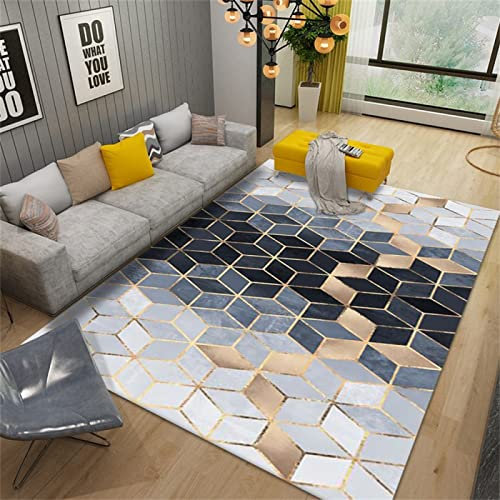 Flickenteppich Waschbar Teppich Lang Moderne Blaue Raute geometrisches Wohnzimmerzubehör Antifouling und verschleißfest Jugendzimmer Möbel Outdoor-Teppich 180X230cm