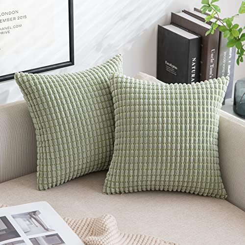 MIULEE 2er Set Kissenbezüge Kordsamt Dekokissen Kissenbezug Sofakissen Dekorativ Couchkissen Kissenhülle Bezug Weich für Wohnzimmer Schlafzimmer 35x35 cm Bohnengrün