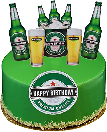 Happy Birthday Beer Cake Toppers, 6Pcs Wine Bottle Beer Mug Series of Cake Decorations, Beer Theme Cupcake Toppers for Bar Club Party Decoration Supplies (Green)