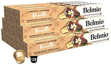 Belmio Vanille - 120 Capsules à café - Vanille Espresso Lungo - Intensité 7 - Capsules en aluminium compatibles Nespresso - Fabriquées en Belgique