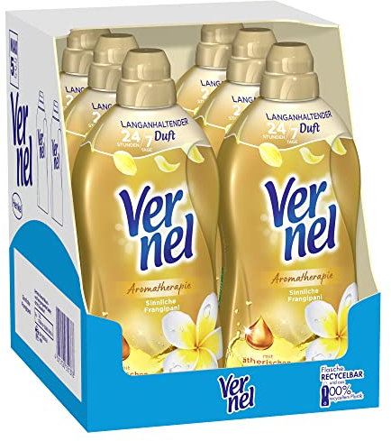 Vernel Aromatherapie Sinnliche Frangipani Weichspüler (6 x 64 Waschladungen), langanhaltender Wäscheduft mit ätherischen Ölen für 24/7 Frische, recycelbare Flasche
