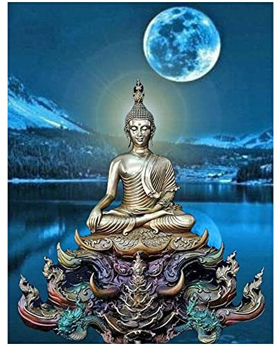 Square Diamond Painting Buddha 40x50cm DIY 5D Diamant Painting Bilder Groß Glitzerbilder Aufkleber Gemälde Eckige Steine Stickerei Set Kreuzstich Bilder Aufkleber Buddha Paintings Mond Landschaft