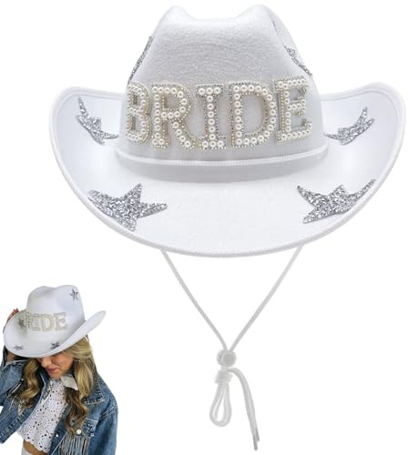 ZOOMPIL Damen Cowboyhut, Medium, Weiß, für Bräute, Frauen, Hochzeitsgäste