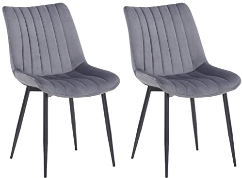 CLP 2er Set Stühle Rahden Samt Mit Schwarzem Gestell Und Einer Sitzhöhe Von 46 cm I Polsterstühle Mit Gestepptem Sitz, Farbe:grau
