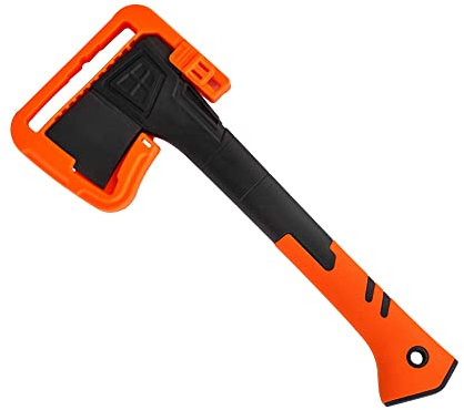 Mivos Hacha Hacha de 680 g con mango de fibra de vidrio y hoja de acero al carbono, longitud 35 cm, hacha universal para jardín y bosque, hacha de camping pequeña y compacta con protección de hoja