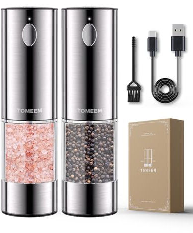 TOMEEM Larger Capacity Rechargeable Electric Salt and Pepper Grinder Set