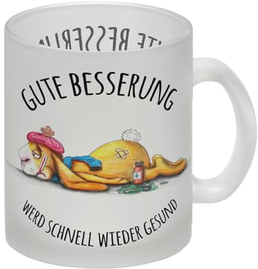 Gute Besserung werd schnell wieder gesund Glas Tasse mit Hase Motiv