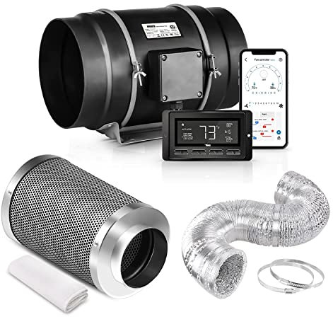 iPower 8 Inch Inline Duct Ventilation Smart Fan (Support Alexa) for Grow Tent, Black