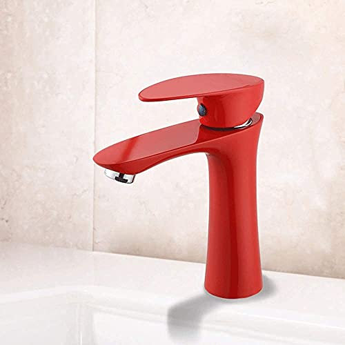 Wasserhähne, Einzel-Kaltwaschtisch-Mischbatterie, moderne Waschtisch-Mischbatterie, rot, Einhebel-Waschtischarmatur, massives Messing, rot, Deckmontage Present