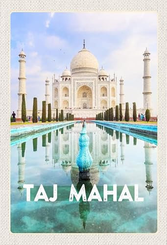 mrdeco Metall Schild 20x30cm gewölbt Indien Vordergarten Taj Mahal Deko Blechschild Tin Sign