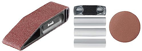 kwb Handschleifer 40 x 303 mm/verwendbar mit div. Schleifband-Typen & Hand Schleif-Block für 125 mm inkl. versch. Profilaufsätzen und Einer Schleifscheibe