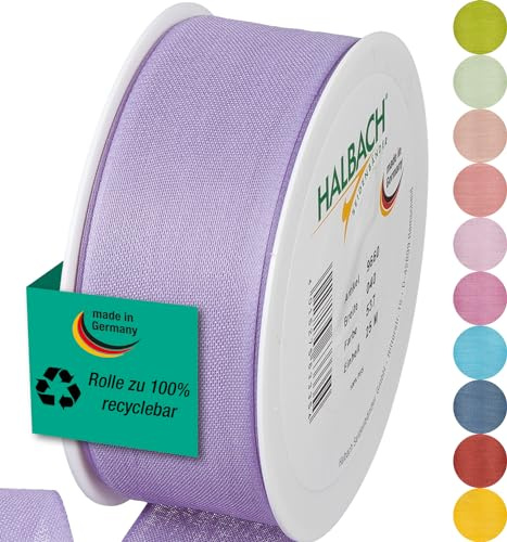 Halbach mattes Taftband, 40 mm x 25 m, lavendel | Geschenkband in Baumwolloptik, Made in Germany, Ökt-Tex 100 zertifiziert und waschbar bei 30 Grad