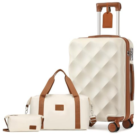 Sea choice Valise Cabine Rigide Motif Losanges Valises Soute en ABS Rigide Trolley Bagage a Main avec Serrure TSA 8 Roues Multidirectionnelles Élégant 55x36x22cm