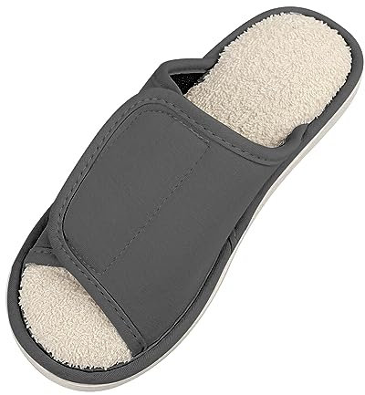 Pantoufles en velours doux pour pieds enflés - Fermeture Velcro réglable - Large ouverture - Semelle en mousse à mémoire de forme - Chaussures Velcro pour personnes âgées et femmes enceintes -