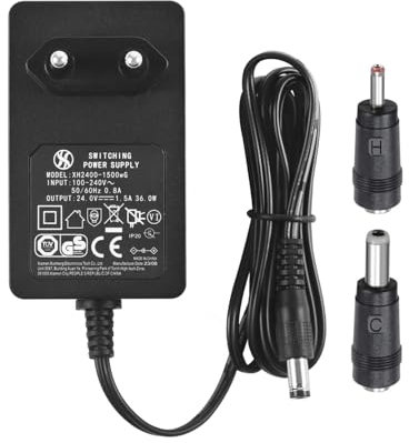 AC zu DC 24V 1.5A Netzteil, Stecker 5,5 mm x 2,1 mm mit wählbaren 5,5mm x 2,5mm, 3,5mm x 1,35mm Steckerspitzen, Plug EU