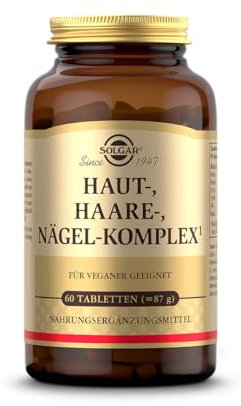 SOLGAR® Haut-, Haare-, Nägel-Komplex | mit MSM, Rotalge, Vitamin C, Lysin, Prolin, Zink & Kupfer für Haare, Haut und Nägel | Einzigartige Formel mit patentiertem OptiMSM® | 60 Tabletten
