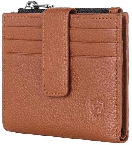 VON HEESEN Leder Kartenetui Geldbörse mit RFID-Schutz - Portemonnaie für Herren & Damen aus echtem Leder - Kartenhalter mit Münzfach - Geldbeutel für Männer und Frauen in Cognac Braun