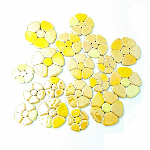 500g zufällige schillernde Blume Keramik-Mosaik-Fliesen für DIY-Handwerk, 3 Größe Blumen Mosaik-Stücke für Kunstwerk, Fotorahmen, Tassen, Blumentöpfe, Vasen, machen Trittsteine (Gelb)