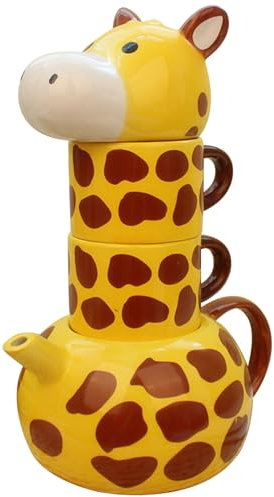 Ensembles de thé avec théière, théière girafe avec 2 pcs tasses à thé Ensemble céramique 500 ml de théière mignonne pour adultes enfants 7,8x5,4x10 pouces de girafe drôle pour café latte latte thé