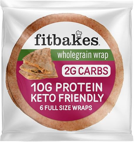 Fit bakes 2g Carbs Wholegrain Keto Wraps, 10g Protein, 6x40g Tortillas, Low Carb Wraps, Low Carb Bread, Keto Bread Protein Diet Food UK, Diet Snacks, Fitbakes