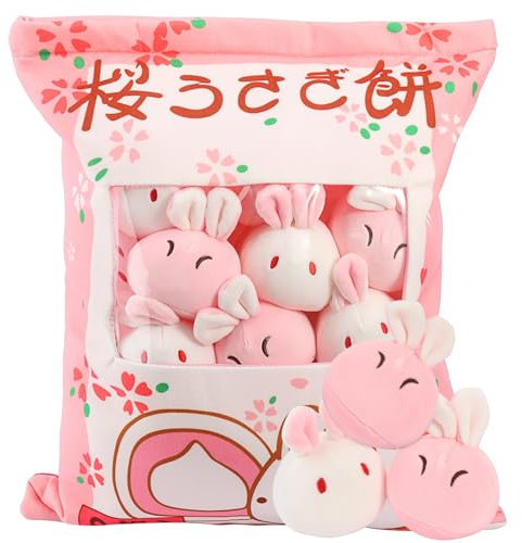 GDGZT Hase Plüsch Kissen, Niedliche Plüschtiere mit Hasenpuppen, Abnehmbare Plüschtiere Kreatives Geschenk für Kinder, Mädchen, Jungen (8 Sakura Hasen)