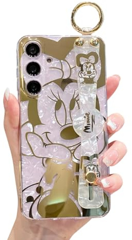 Meishangmei Minnie Schutzhülle für Samsung Galaxy S24 Plus, 17 cm (6,7 Zoll), glitzernd, mit Riemen, Ständer, niedliches Muster, IMD-Beschichtung, Silikon, stoßfest, Glitzer-Schutzhülle für Mädchen