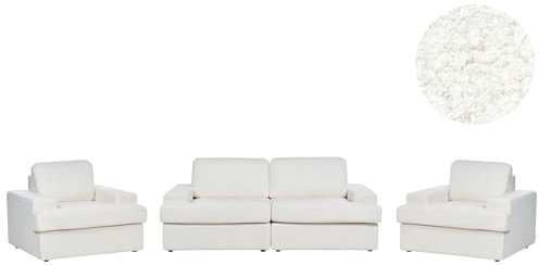 Beliani Sofa Set 3-teilig Stoffbezug Bouclé weiß 3-Sitzer Sofa und 2 Sessel Retro Alla