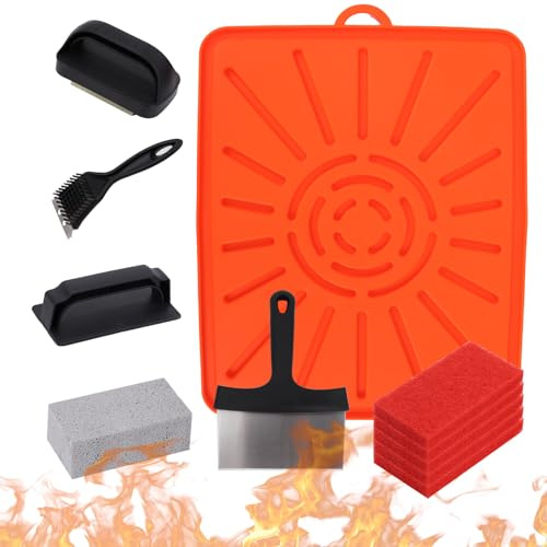 11 pcs Griddle Reinigungsset für Blackstone,Flat Top Grill Zubehör Reiniger Werkzeug Set,Grillschaber und Griff, Einfach zu bedienendes Reinigungsset mit Flacher.