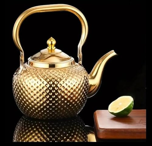 Teiera araba HONEYLEMON in acciaio inossidabile Teiera a induzione con doppio filtro integrato e manico Modello tradizionale autentico inciso con design arabo classico Bollitore da 1200 ml