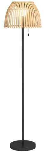 Outsunny Solar Stehlampe Outdoor Stehleuchte, USB Aufladbar LED Solarlampe für Indoor, IP44 Wasserdicht Standlampe, Dimmbar Warmweiß, Zugkettenschalter, Bambus, Naturton