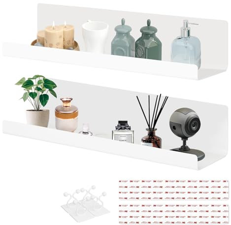 anyuan boy Estanteria Pared, Juego de 2 Baldas Blancas para Cocina,Estantes Flotantes, Estantes Colgantes con Clips Cables y Adhesivo, para Dormitorio, Baño, Cocina, Sala de Estar