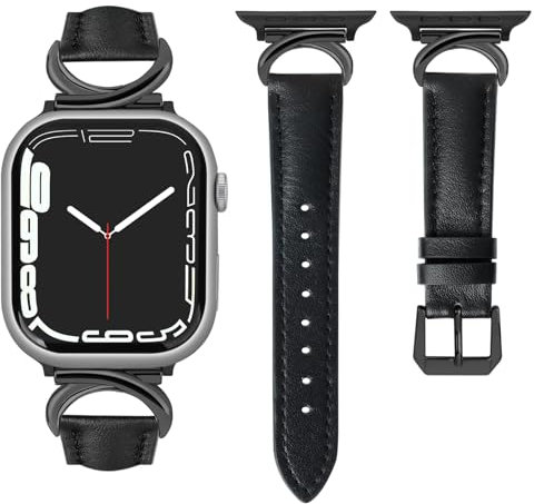 mxiixnai Correa para Apple Watch, Correa de Cuero Compatible con 49mm 46mm 45mm 44mm 42mm, Apple Watch Band para iWatch Series Ultra 2/1 SE 10 9 8 7 6 5 4 3 2 1,Negro/Negro